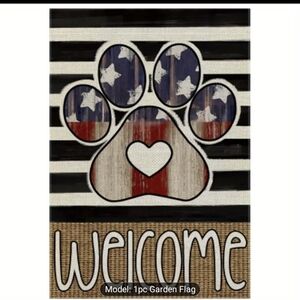 Patriotic Paw Print With Heart Welcome Garden Flag